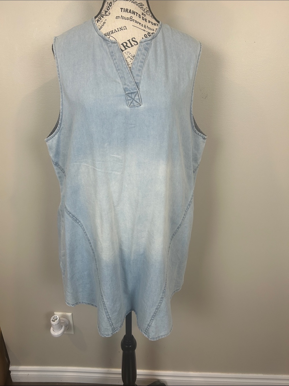 Lightweight jean dress Very Light Blue tunic v-neck sleeveless XXL